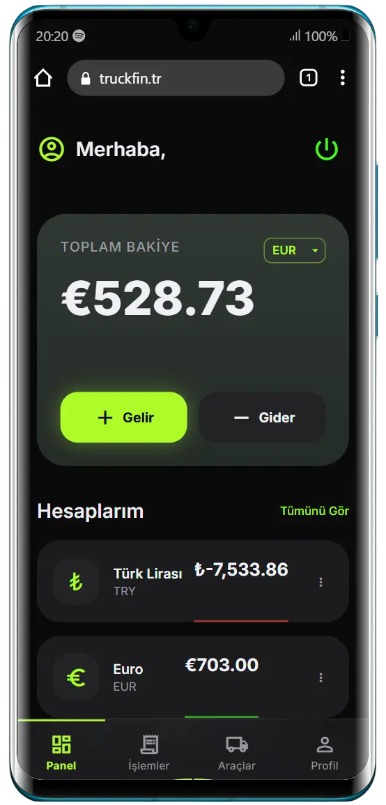 TruckFin Mobile Dashboard